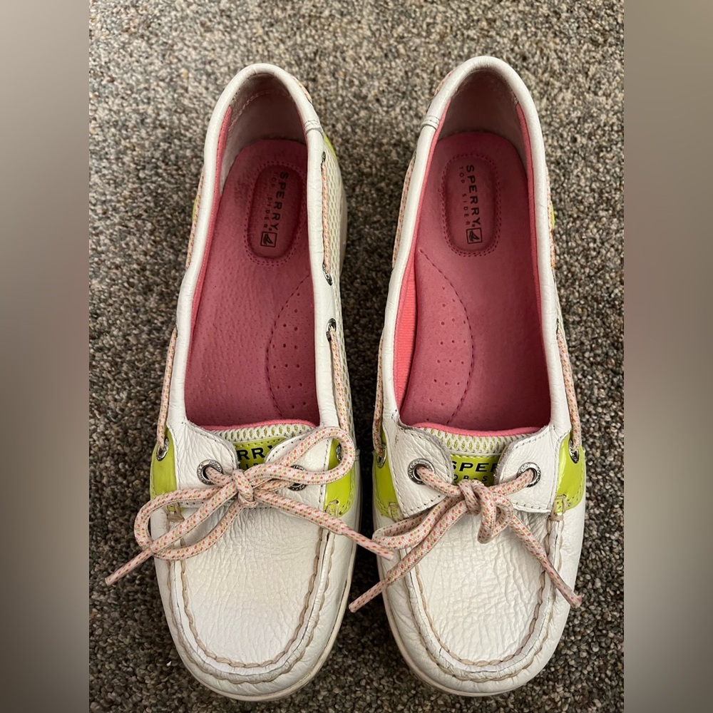 Sperry Women's White and Lime Green Loafers
